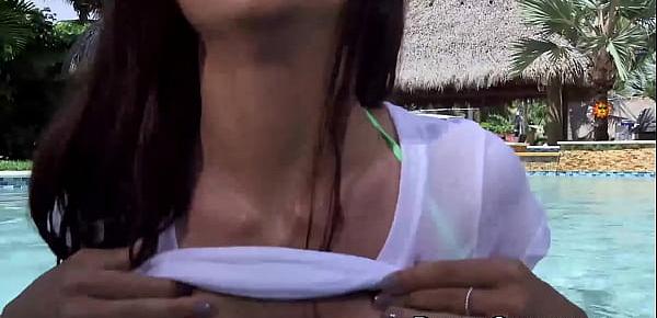  Mia Khalifa gets her big melons groped by her poolside lover